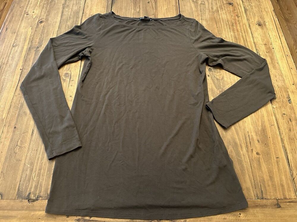 Eileen Fisher Size Small Long Sleeve Brown Stretch Shirt Blouse Top Lagenlook